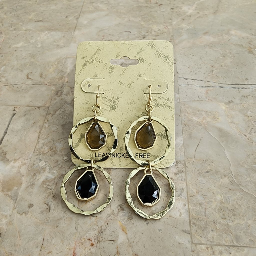 Stony Black And Smokey Quartz-Colored Drop Earrings